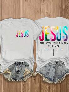 Women's Reversible T-Shirt - Jesus: The Way, The Truth, The Life - Colorful, Inspirational T-Shirt For Christian Women | Faith Clothing | Perfect For Church Services And Sacred Events | Stylish Religious Tee For Spring Wear - White - View 5