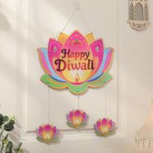 Banner Dekorasi Gantung Kayu Selamat Diwali untuk Pintu Masuk dan Dinding Latar Belakang, 1 Set 1 Buah - Beraneka warna - View 4