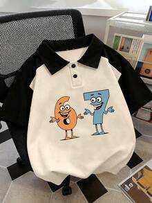 1pc Young Boys' Casual Loose Fit Cartoon 67 Printed Short Sleeve Polo Shirt - Perfect Summer Gift, Suitable For School And Outdoor Wear In Spring/Summer, Back To School - Apricot - View 1
