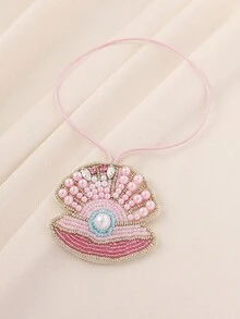 1 Stück handgefertigter bestickter Muschelanhänger mit Perlen, bohemian-artiger Anhänger mit Kunstperlen und Kristallen, geeignet als Accessoire für Frauen im Sommer, Strandurlaub, Festivals, Geschenke zum Lehrertag - Pink - Übersicht 3