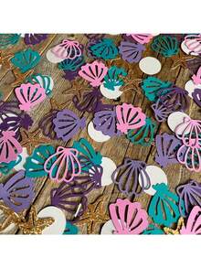 100 piezas/Paquete Confeti de conchas marinas, confeti decorativo de fiesta de sirena de colores, conchas marinas, estrellas de mar, perlas para esparcer en mesas, adecuado para fiestas festivas y decoración del hogar - Múltiples estilos - Ver 1