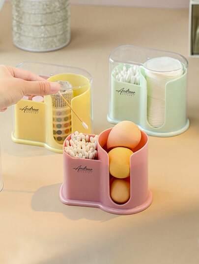 Hộp đựng tăm bông có nắp đậy, hộp đựng bông tẩy trang và miếng bông tẩy trang không có lỗ để dễ lấy ra, kẹp tóc, dây chun, băng đô, phụ kiện đội đầu, hộp đựng son môi, hộp đựng tăm bông bằng nhựa, thiết kế trong suốt, dùng để đựng bông gòn, tăm bông, miếng bông tròn, tăm xỉa răng bằng nhựa.
