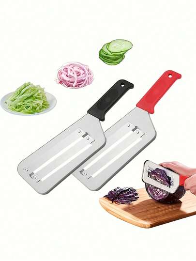 1 pieza Cuchillo de doble filo para verduras, multifuncional como rebanador, rallador de col y pelador. Herramienta práctica de cocina pequeña para cortar todo tipo de frutas y verduras. Diseño simple y elegante que se adapta a la decoración artística, de boda y del hogar, ideal para uso diario en la cocina y combinación estética del hogar.