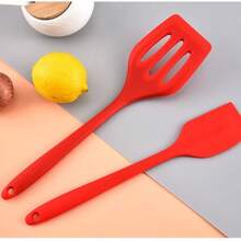 Juego de 5 piezas de utensilios de cocina de silicona que incluye cuchara, espátula, batidor, espátula pequeña y cepillo - Rojo - View 5
