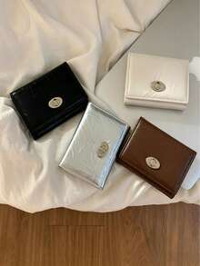 Ins韓式純色短款可折疊錢包，女童適用，2合1卡夾與零錢袋，輕量便攜大容量設計，極簡低調質感，高品質PU皮革親膚耐磨，小巧省空間，可輕鬆收納銀行卡、硬幣、身分證，適合兒童日常出遊、通勤、校園生活 - 彩色 - 查看 6
