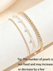 3 Stück/Set modisches, vielseitiges, elegantes, personalisiertes, bohemian-artiges Armband-Set mit Perlen und Kristallkette, geeignet für Teenager-Mädchen, ideal für Sommerausflüge und Strandurlaube - Verschiedenfarbig - Übersicht 5