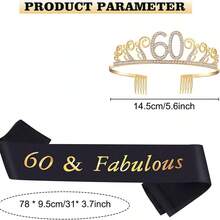 2 peças/Conjunto Tiara de Coroa de Aniversário Faixa Mulheres 16th 18th 21st 30th 40th 50th 60th 70th 80th Feliz 16th 18th 21st 30th 40th 50th 60th 70th 80th Decoração de Festa de Aniversário Lembrancinhas - Visão 4