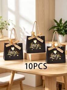 10pcs/Set Handled Thank You Gift Bags, 5.5 X 2.4 X 4.7 Inches, Gold Foil Thank You Small Paper Bags For Party, Gift, Christmas, Wedding, Birthday (Pink) - View 28