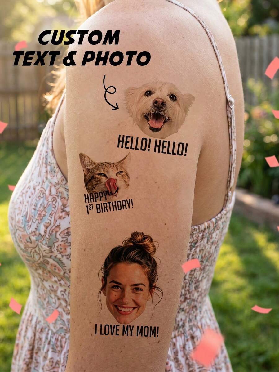 Custom Photo Temporary Tattoo Stickers, Personalized Graduation Cartoon Portrait Design, Fun Celebration Style Body Decor For Graduation Party Ceremony, Customized Name Tattoo Decal Unique Keepsake Gift, Customizable Picture Favor For Friends Classmates Family Graduation Season - Apricot - View 1