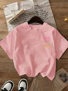 Plus Size Women's Casual Lemon Print Round Neck Short Sleeve T-Shirt, Suitable For Spring, Summer, Autumn, Vacation Pink - Pink - View 9