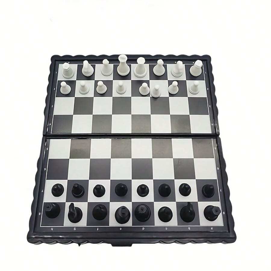 1件迷你便携式折叠国际象棋套装，休闲娱乐活动 - 黑與白 - 查看 1
