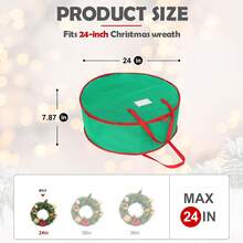 Bruwaa 2 Pack Christmas Wreath Storage Container Bag 24", Card Slot Durable Handles And Double Zipper Storage Containers And To Protect Artificial Garland - Green - ColorA - View 2