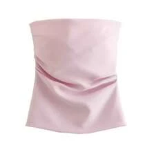 MUJER 2025 Top de tubo para mujer, Top corto blanco y negro con hombros descubiertos, Tops sexis sin mangas y espalda descubierta para mujer, Tops con corsé a la moda - Rosa - Ver 4