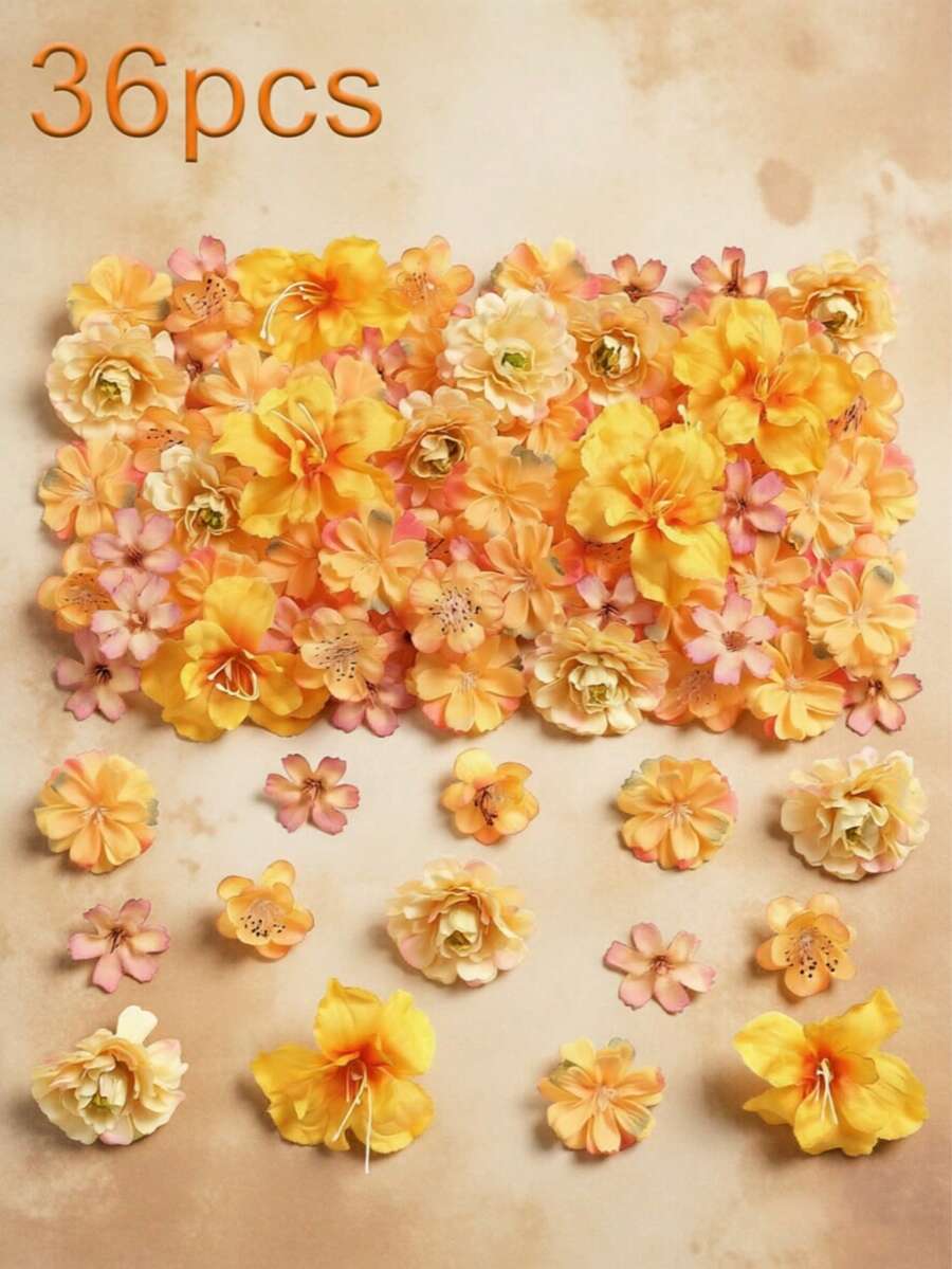 36支仿真橙色花朵材料包 - 逼真花朵，可用于制作手工头饰、花环、婚礼花艺。也可用于制作花冠、节日和生日派对装饰、新娘腕花、家居和花店装饰、母亲节点缀，全年适用。