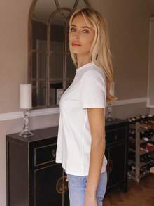 Short-Sleeved Letter Print T-Shirt - White - View 4