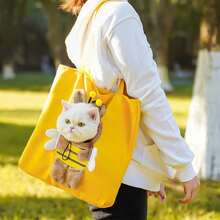 1pc Bee-Shaped Pet Canvas Shoulder Bag, Pet Carrier Bag, Outdoor Pet Tote Bag (Bee-Large) - Yellow - View 6