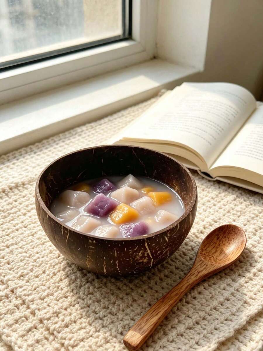 2件套(椰子碗+勺子)椰子壳碗,复古圆形碗,椰子壳勺子,适合制作冰沙甜点碗,可用于学校餐饮,椰子壳勺子,适合返校季 - 彩色 - 查看 1