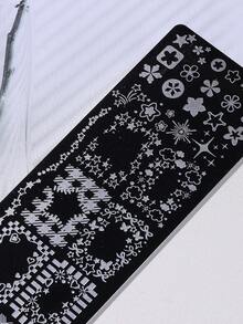 1pc Stainless Steel Star Grid Nail Stamping Plate, Featuring Cute Star, Heart, Cloud, Bow, Grid Patterns, Sweet Y2K Style, Suitable For Spring/Summer DIY Nail Art, Perfect Nail Art Supplies And Tool Accessory - Perak - View 4