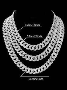 1pc Hip-Hop Bling Bling Cuban Link Chain Necklace For Men, Unique Design Choker Necklace, Suitable For Music Festival, Daily Wear, Party, Available In Multiple Sizes - Multicolor - View 3