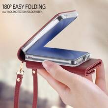 VIETAO Ốp điện thoại giả da có dây đeo và khe đựng thẻ, tương thích với Samsung Galaxy Z Flip 3 4 5 6 7, vỏ bảo vệ điện thoại thời trang có dây đeo tay Flip3 Flip4 Flip5 Flip6 - Đỏ - Xem 6