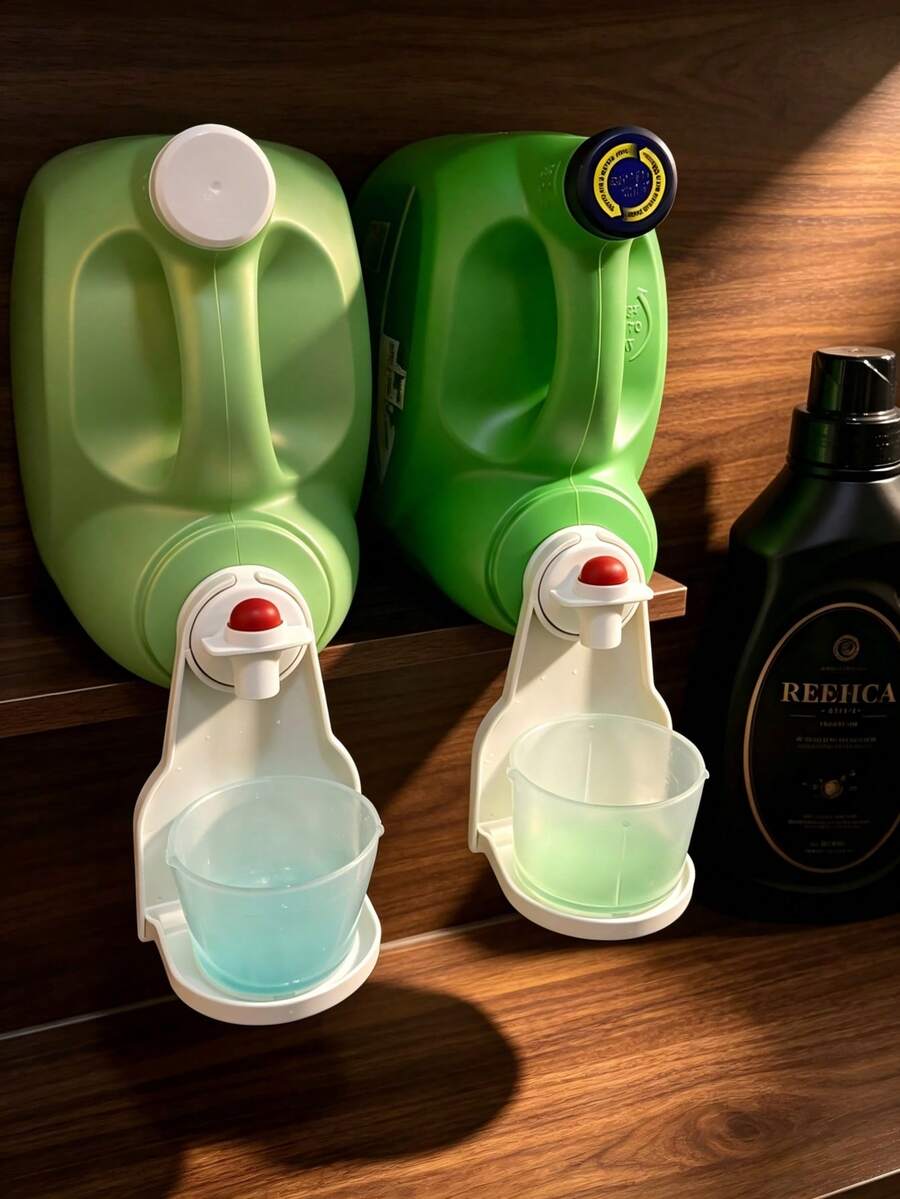 2pcs Laundry Detergent Cup Holder, Set Eliminates Worries About Stains Or Leaks,Upgraded Drip Tray To Collect Leaks, No More Mess Or Spills, Universal Grip Handle Design - Our Laundry Drip Collector Tray Fits All Types Of Detergent And Softener Containers, With Round Dispensing Button, Home Bathroom Decor