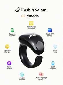 Adjustable Prayer Ring Counter, Supports App Digital Counting Prayer Reminder, Waterproof 4-Digit Ring Counter, Muslim New High-End Prayer Counting Ring, Waterproof Rating IP67 Bluetooth Prayer Counting Ring - Black-upgraded - View 7