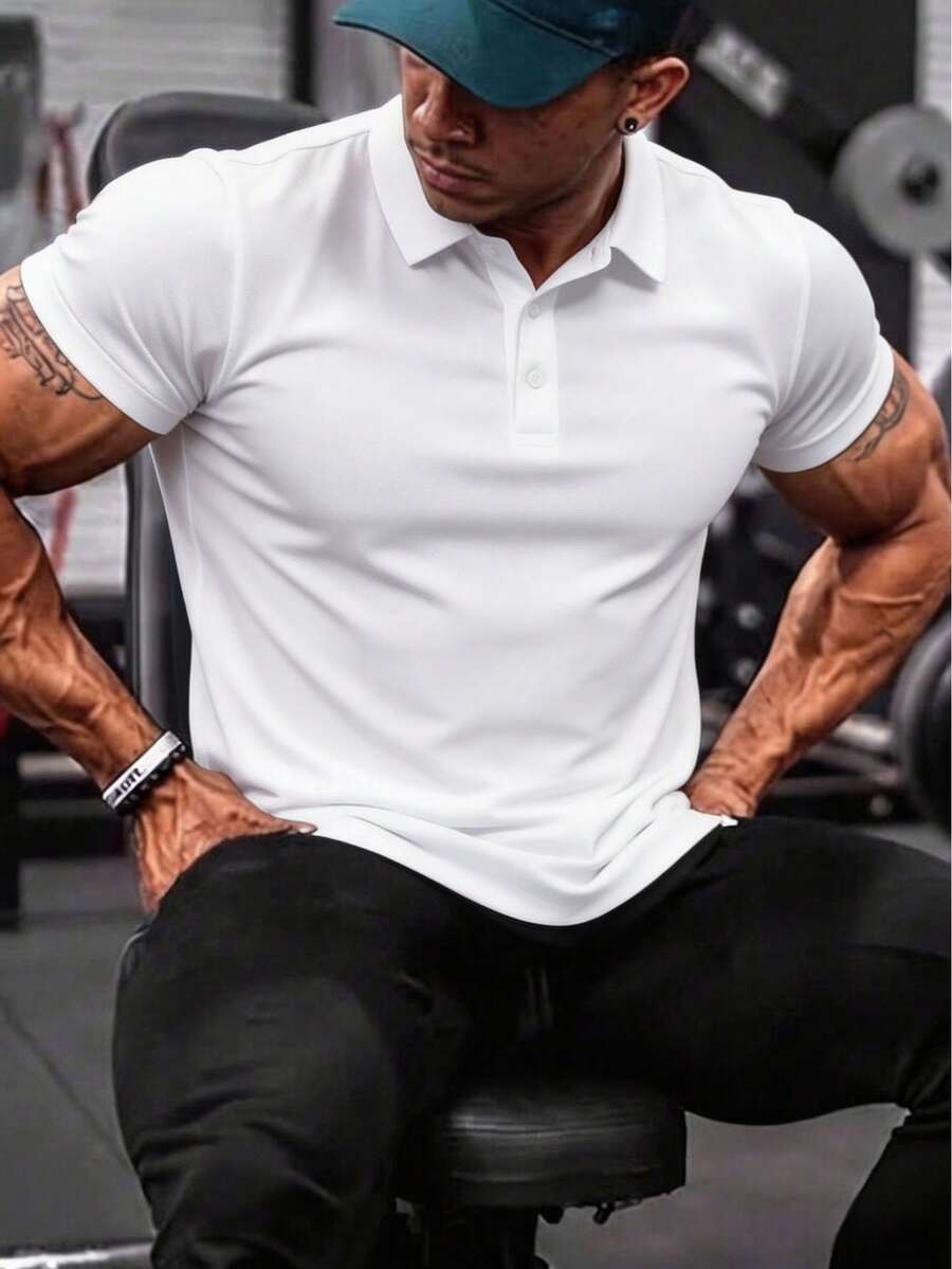 Men's White Sports Polo Shirt, Contrast Collar Trim, Lightweight Athletic Style, Suitable For Work Commute, Outdoor Activities, Business Meetings And More - White - View 1