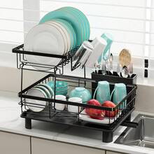 2-Tier Stainless Steel Countertop Dish Rack With Drain, Small Dish Rack With Utensil Holder, Suitable For Singles, Couples And Small Families. - Specification - View 7