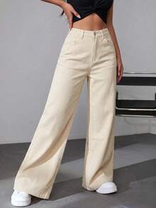 High-Waisted Wide-Leg Jeans, Ultra Comfortable For An Impeccable Everyday Look. - Beige ZR114 - View 12