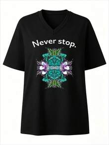 Camiseta de cuello en V para mujer, edición limitada de verano, personaliza tu diseño favorito, sube tu foto, cualquier foto puede ser, bienvenido a pedir en negro - Negro - Ver 4
