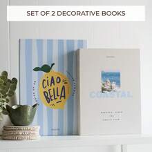 Beautiful Decorative Books - Set Of 2 Boxes Enhance Your Coffee Table, Bookshelf Or Mantel Shelf Decor - Aesthetic Fake/Faux Books For Modern Home Decoration, Photo Storage And As A Keepsake Box - 海岸藍和奶油色 - 查看 3