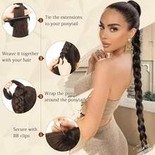 FESHFEN Braid Extensions Ponytail Extension with Scrunchie, 26 inch Long Ponytail Braided Synthetic Hair Extension Braid Hairpiece for Women Daily,Parties Wearing - Mittelbraun - Übersicht 5