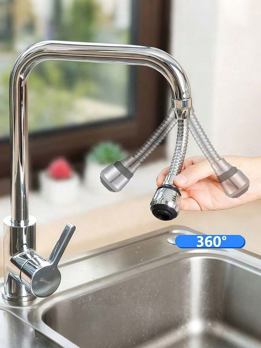 3pcs/1pc 360° Rotating Faucet Extender, Water-Saving Device, Stainless Steel Splash-Proof Faucet Filter, With Rotating Splash- Nozzle, Suitable For Bathroom, Toilet, Kitchen, Dining Room, Sink, Washbasin, Kitchen Gadget/Bathroom Accessories