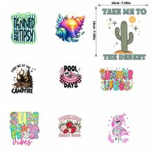 9PC DIY iron on transfers for tshirts,  Tanned And Tipsy   Find Me By The Campfire   Feeling Berry Good   Pool Days   Summer Vibes   Take Me To The Desert   Summer Breeze   Cactus With Stars   Flamingo With Flowers   Seashell With Leaves , Easy Heat Transfer for Clothing, T-Shirts, Jeans, Backpacks, Hats & Pillows,  Washable Stickers Perfect for Casual Style, Ideal Gift for Women and Men. - Zufälliger Stil - Übersicht 3