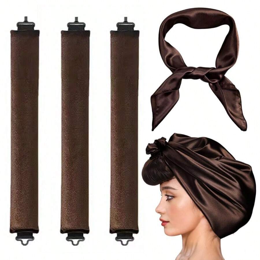 Bộ uốn tóc không cần sấy qua đêm 4 trong 1, gồm 4 máy uốn và khăn quấn, phù hợp với mọi loại tóc, dễ tạo kiểu, dành cho người lớn, là món quà lý tưởng. - Cà phê - Xem 1