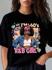 Jag är en 60-talsfanatiker. T-shirt med retrotryck.|Damt-shirt med färgglad illustration av en självS-abbath kvinna i vintagestil, rolig design, perfekt vardagsplagg för sommaren, för musikälskare, rund hals, kortärmad, lös pa-ssform, rent snitt, retro-t-shirt för kvinnor, topp med roligt bokstavstryck, kortärmad t-shirt. - Svart - Visa 1