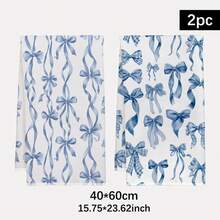 2pcs Blue Bowknot Pattern Kitchen Towels, Watercolor Style Seamless Bowknot Design, Rectangular Super Soft Microfiber Kitchen Towels, Dish Cloths, Cleaning Rags, Hand Towels, Cooking Baking Tea Towels, Kitchen Decor, Housewarming Gift, Birthday Gift, Bathroom Cleaning Wipes, Decorative Towels - Multicolor - View 11