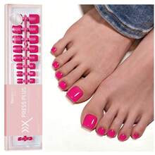 150PCS 15Sizes Beetles X Press Toenails, Berry Pie Hot Pink Short Square Press On Toe Nails, Natural Salon Quality Gel Nail Tips, Foot Manicure DIY Supplies For Women - S Square Toenails-Berry Pie - 查看 8