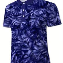 Men'S Short Sleeve Polo Shirt - Stylish Golf Shirt With Vibrant Blue & Purple Leaf Print, Casual Summer Tee, Button-Up Collar, Lightweight & Breathable Fabric For Casual Attire, Golf Shirt, Breathable Fabric, Stylish Golf Shirt, Durable Fabric - Nhiều màu - Xem 3