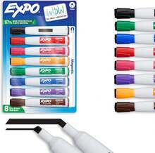 EXPO Magnetic Dry Erase Markers With Eraser, Assorted Colors, Chisel Tip, 8 Count - Back To School, Teacher Supplies, Home Organization - 顏色A - 查看 1