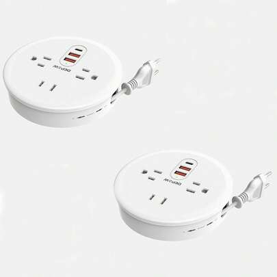 DEPOW 2pcs European Travel Plug Adapter With USB C, EU Travel Power Strip With 3 Outlets 3 USB Ports, Outlet Converter US To Europe With 4Ft Extension Cord For Travel, Cruise, Dorm Essentials, White