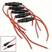 5pcs, Lead-Wire Fuse Holder Black Waterproof With Red Wire Fuse Holder For Automotive, Home DIY Circuit Protection - Black - View 1