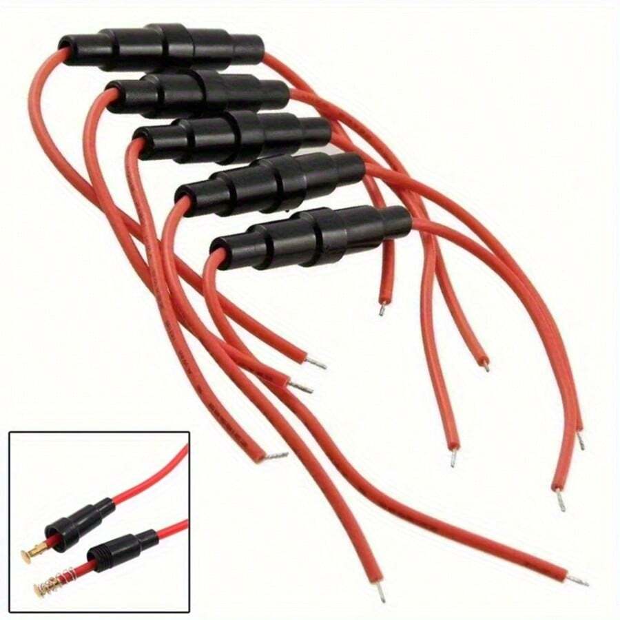 5pcs, Lead-Wire Fuse Holder Black Waterproof With Red Wire Fuse Holder For Automotive, Home DIY Circuit Protection - Black - View 1