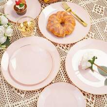 50/25/20/1 piezas Juego que incluye platos rosas premium de 7.5" y 10.25", diseño elegante con borde dorado, fácil de limpiar y reutilizable para cocina, boda, fiesta de cumpleaños, eventos y suministros para fiestas, catering para fiesta de graduación en 2026 - Rosa - Ver 7