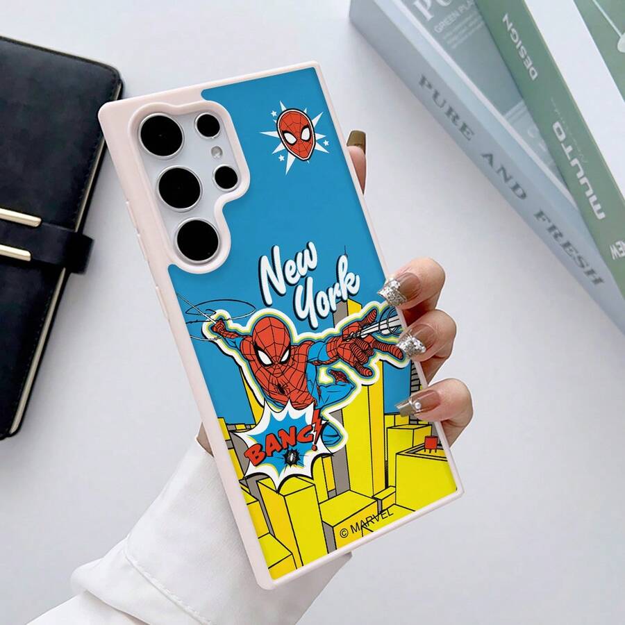 1pcs Marvel Spider-Man New York City Swing Retro Comic Book Style Phone Case Transparent Magnetic Shockproof Case Suitable For Samsung S26 Ultra/S26 Plus/S26/S25 Ultra/S25 Plus/S25/S24 Ultra/S24 Plus/S24/S23 Ultra/S23 FE/S23 Plus/S23/S22Ultra/S22 Plus/S22 Stocking Stuffers The Girlfriend - 粉色 - 查看 1