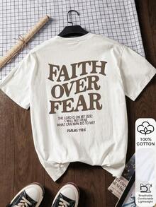 Camiseta de manga corta para mujer, holgada, con estampado "Faith Over Fear", 100% algodón puro, blanca, adecuada para el Año Nuevo Chino, el Año del Caballo, el Festival de Primavera, Regalo de Año Nuevo, Regalo de San Valentín, temporada de regreso a clases, primer día de clases de Soft y otras ocasiones, estilo casual de verano, 100% algodón. - Blanco - Ver 6