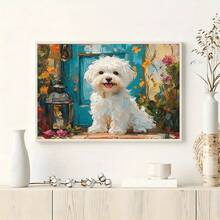 1000pcs Puzzle Featuring A Maltese Dog In An Oil Painting Style - A Soothing Depiction Of A Maltese Dog Amidst A Garden, Characterized By Fine Brushwork And Bright Colors, Perfect For Family Fun, Pet Lovers, And Creative Hobbyists - 70*50cm/27*19 inch - Xem 5