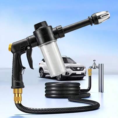 1 pieza Lavadora de alta presión tipo relámpago, pistola de espuma de lavado de autos portátil de alta presión con mango largo, 2 veces talla grande fuerza de rociado, fácil de usar para mujeres/ancianos, adecuada para lavar autos, regar plantas, limpiar e inflar neumáticos, regadera
