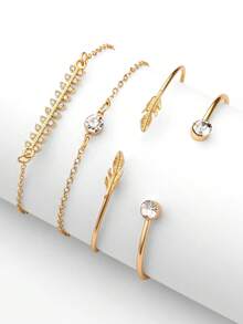 4pcs Women's Rhinestone Decorated Bracelet Set, Suitable For Daily Wear - Yellow Gold - View 2
