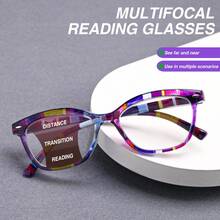 1pc/2pcs Colorful Multifocal Reading Glasses, 2-In-1 Progressive Lens, Comfortable Spring Temples, Classic Frame With Colorful Plaid, Distance & Near Vision, Fashionable Multifocal Readers - Brown Flower - View 7